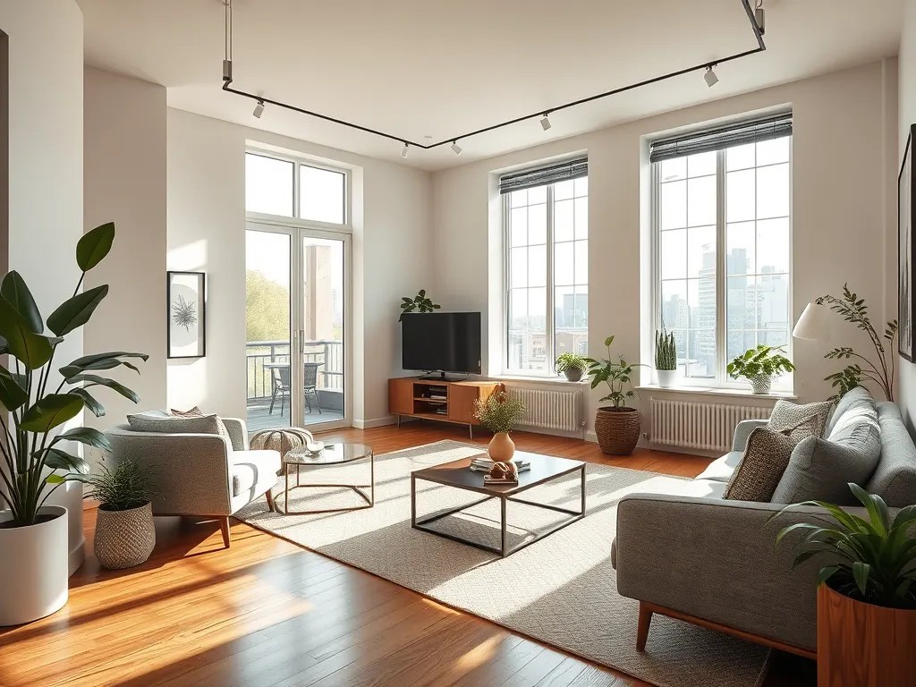 Bright, modern living room in a managed apartment